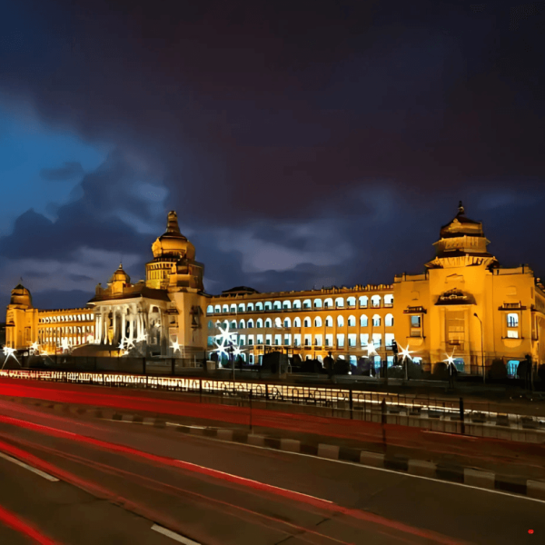 ProRido Bengaluru intercity luxury car rental at Vidhana Soudha night India