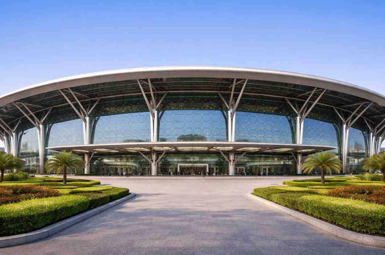 Netaji Subhas Chandra Bose International Airport exterior showing the terminal building and airport infrastructure.
